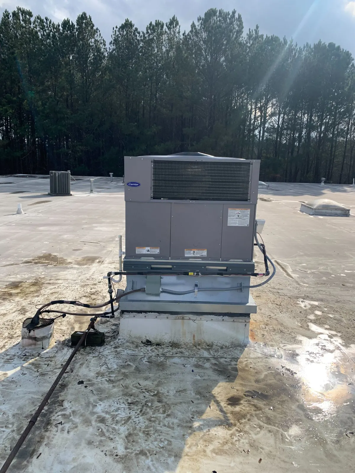 Packaged HVAC unit installed on a commercial rooftop