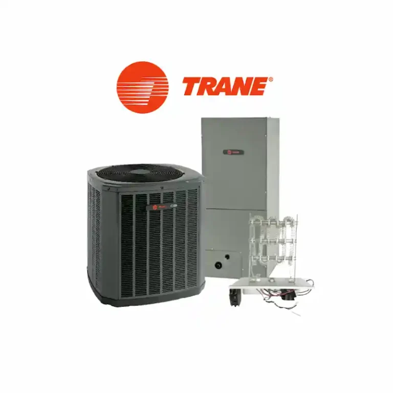 Trane outdoor condenser and matching air handler — the equipment lineup Staton installs